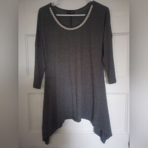 Gray Women's Tunic with Lace Trim
